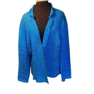 Chico’s Turquoise Blue One Button Cotton Blend Knit Blazer Lady Jacket XL